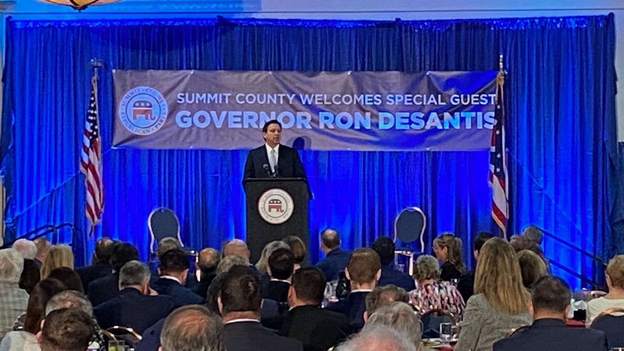 Gov. Ron DeSantis told Summit County Republicans Florida is No. 1 in the nation in economic freedom, education freedom and parental involvement in education. (Spectrum News 1/Jennifer Conn)