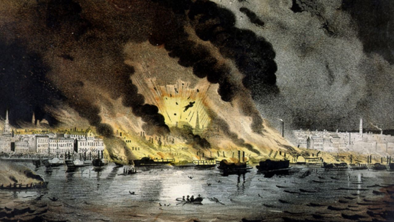 On May 17, 1849, the City of St. Louis was decimated by an intense fire that engulfed 15 city blocks and estroyed 23 steamboats. (Photo: dynamic.stlouis-mo.gov)