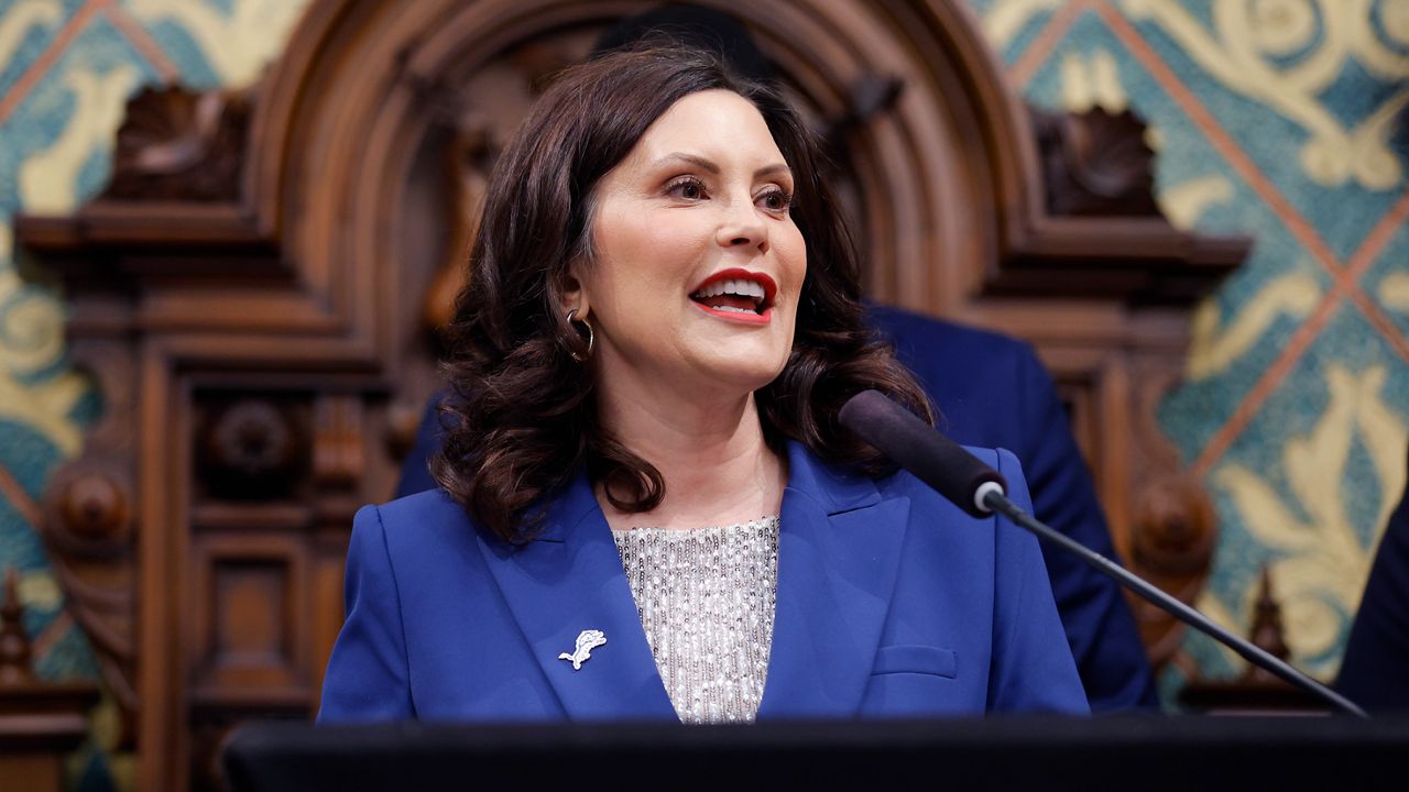 Michigan Gov. Gretchen Whitmer delivers her State of the State address, Jan. 24, 2024, at the state Capitol in Lansing, Mich. (AP Photo/Al Goldis)