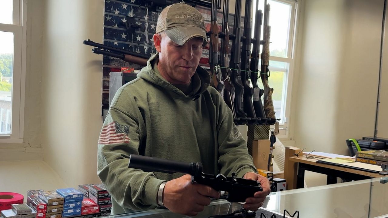 Ron Tetreau in his Sutton shop space. (Spectrum News 1/Dan Reidy)