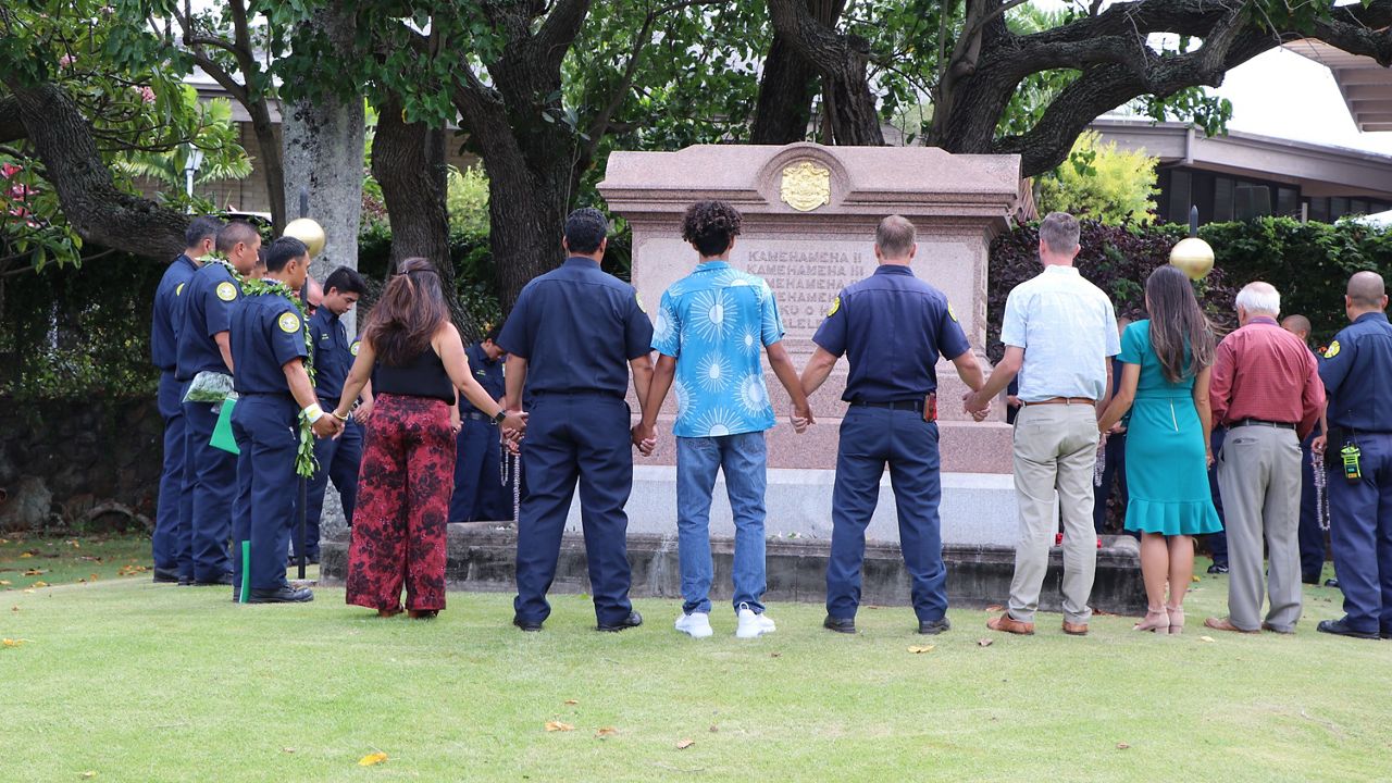 Honolulu Fire Department recruits visited Mauna Ala, the royal mausoleum, on Friday. (Department of Land and Natural Resources)