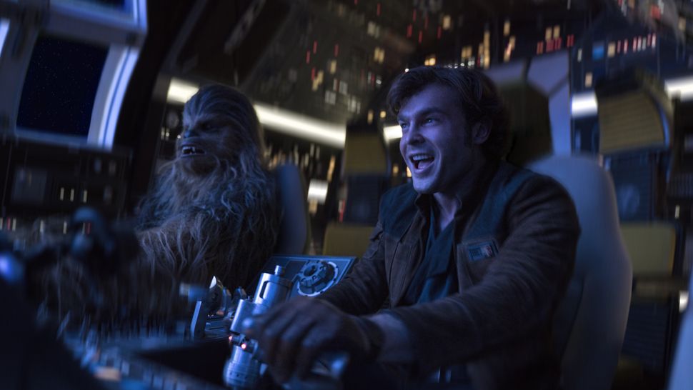 Alden Ehrenreich (Han Solo), right, and Joonas Suotamo (Chewbacca) in a scene from Solo: A Star Wars Story. (Lucasfilm)