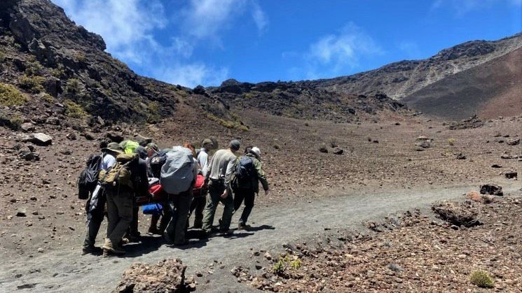 Rescuers transported an exhausted man out of Haleakala National Park in 2022. (National Park Service)