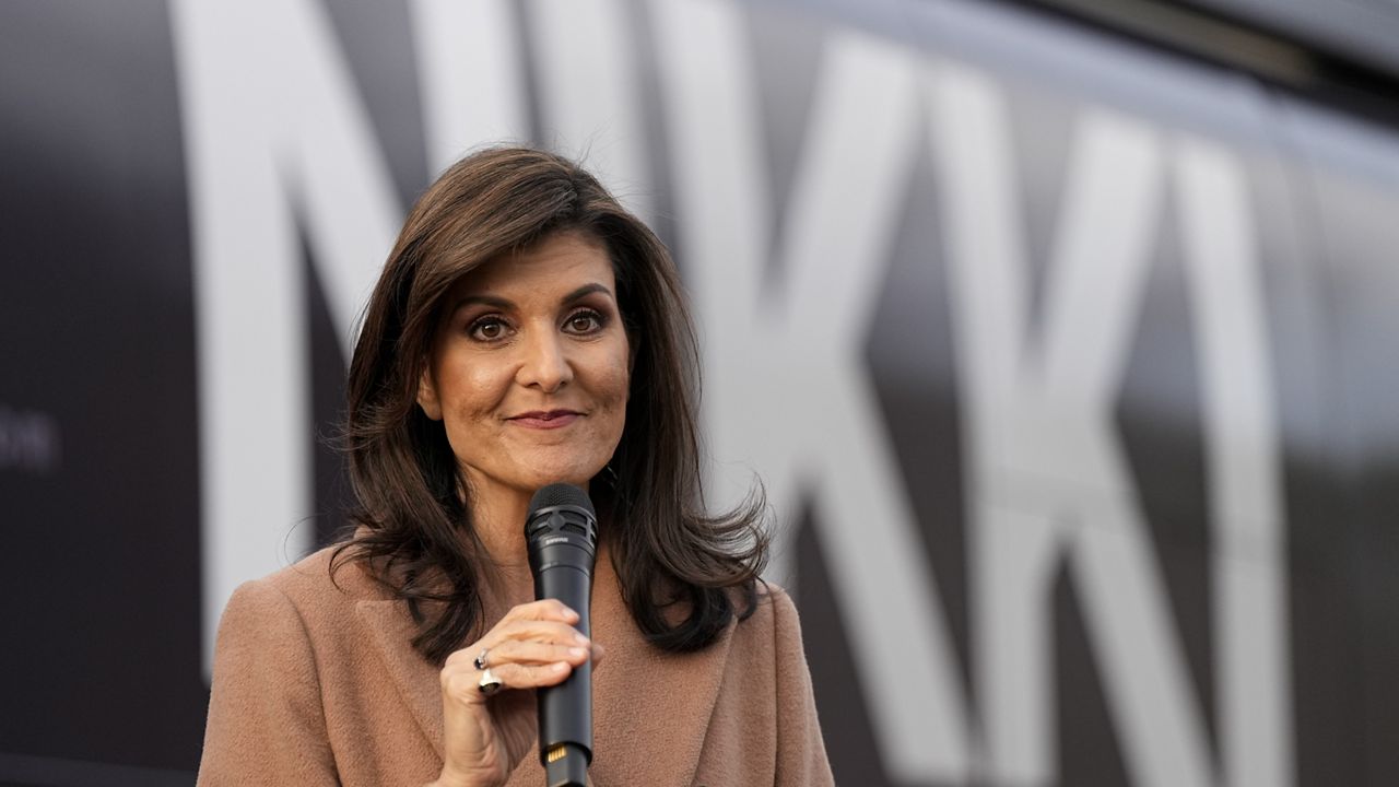 Republican presidential candidate former UN Ambassador Nikki Haley speaks during a campaign event Sunday, Feb. 18, 2024, in Fort Mill, S.C. (AP Photo/Chris Carlson)