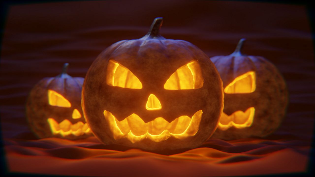 Carved pumpkins for Halloween.