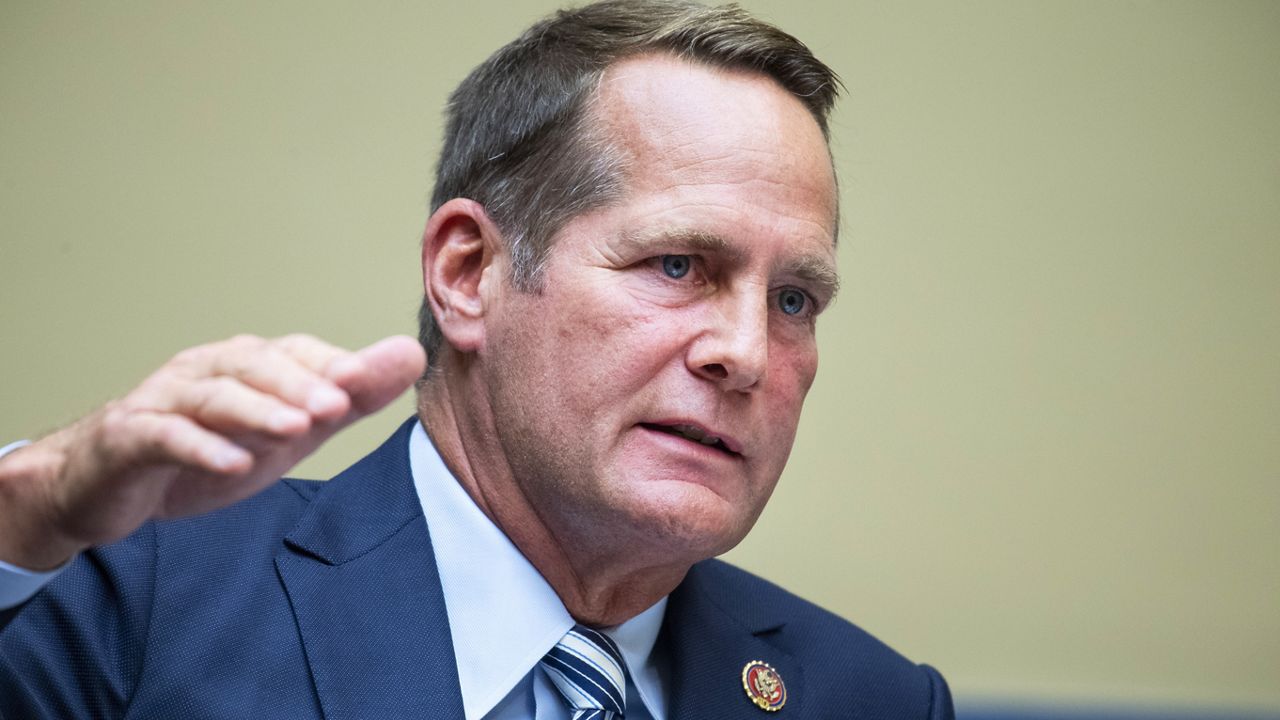 In this Aug. 24, 2020 file photo, Rep. Harley Rouda, D-Calif., questions Postmaster General Louis DeJoy during a House Oversight and Reform Committee hearing on the Postal Service on Capitol Hill in Washington. (Tom Williams/Pool via AP)