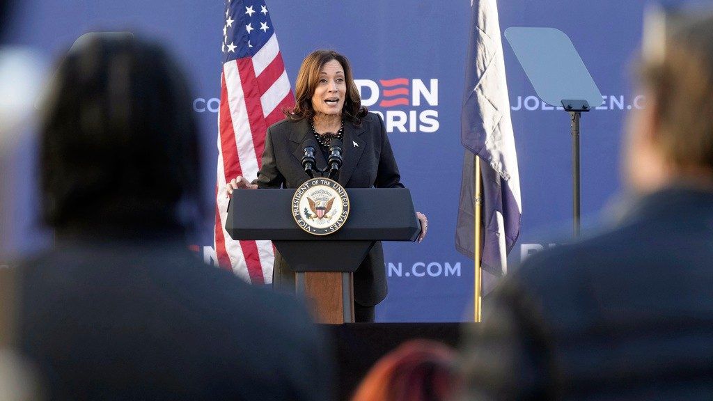 Vice President Kamala Harris speaks at a campaign rally, Friday, Feb. 2, 2024, in Orangeburg, S.C. Harris campaigned in the state a day before Democrats' leadoff presidential primary on Saturday. (AP Photo/Meg Kinnard)
