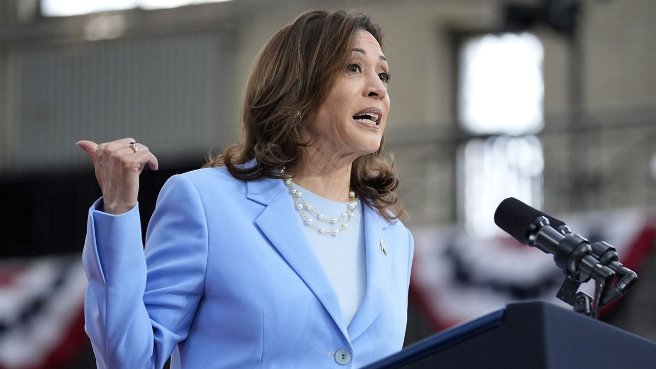 Vice President Kamala Harris speaks during a campaign event at Girard College, Wednesday, May 29, 2024, in Philadelphia. (AP Photo/Evan Vucci)