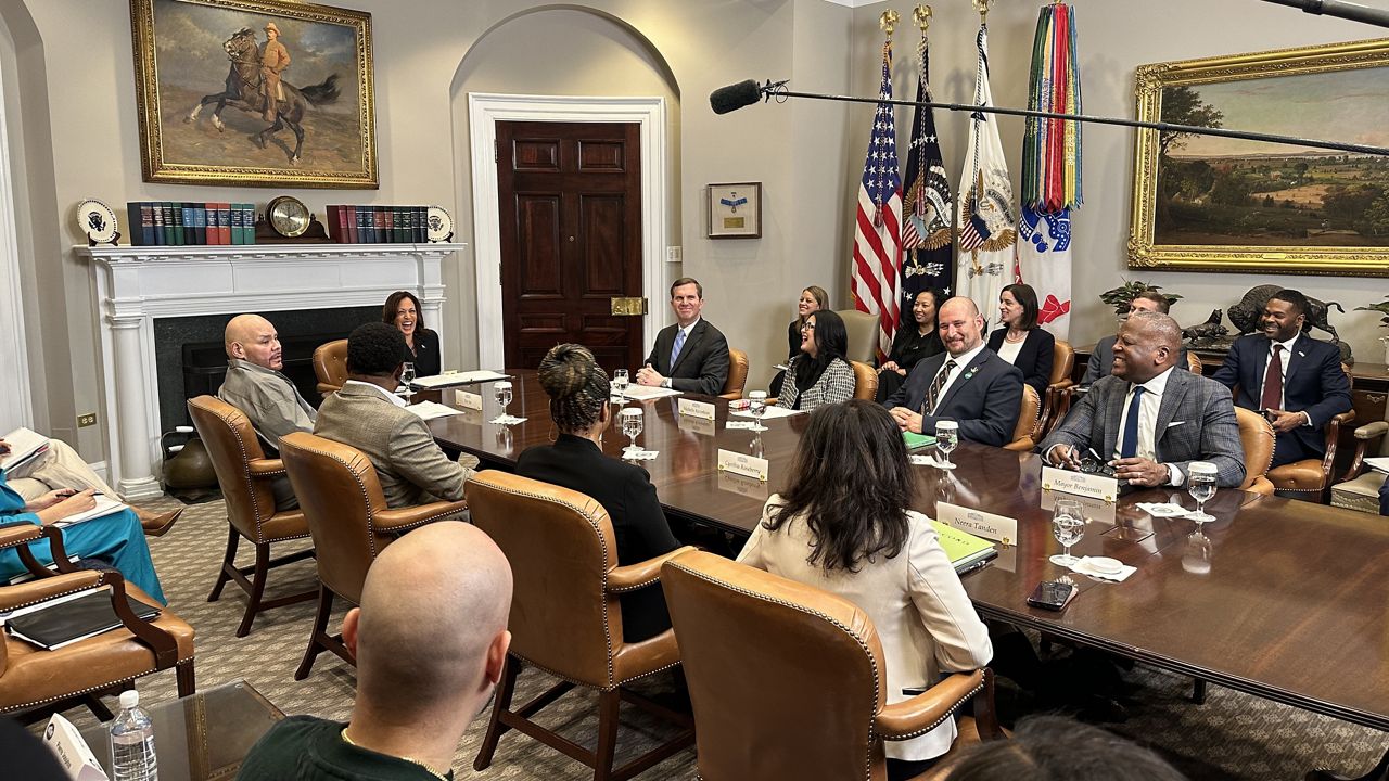 Vice President Kamala Harris convenes a roundtable on marijuana reform in the Roosevelt Room at the White House, March 15, 2024 (Kevin Frey/Spectrum News)