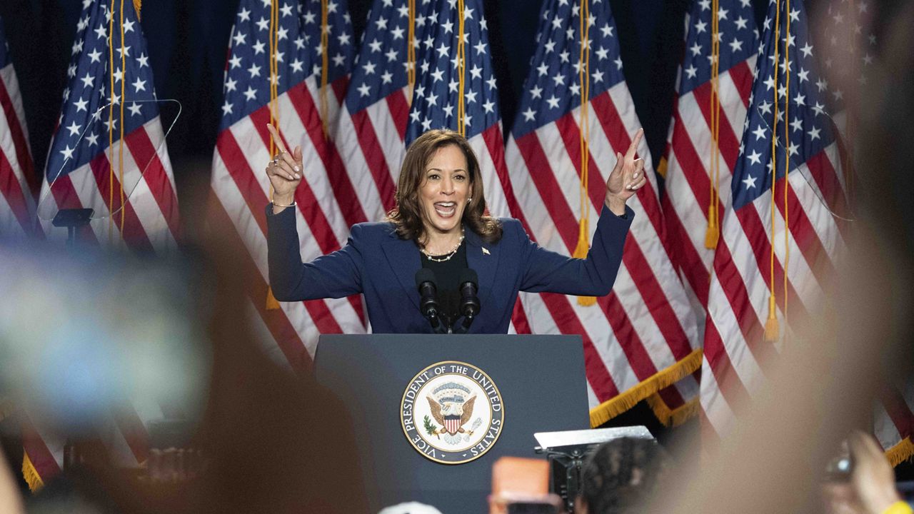 Vice President Kamala Harris campaigns for president during an event at West Allis Central High School, Tuesday, July 23, 2024, in West Allis, Wis. (AP Photo/Kayla Wolf)