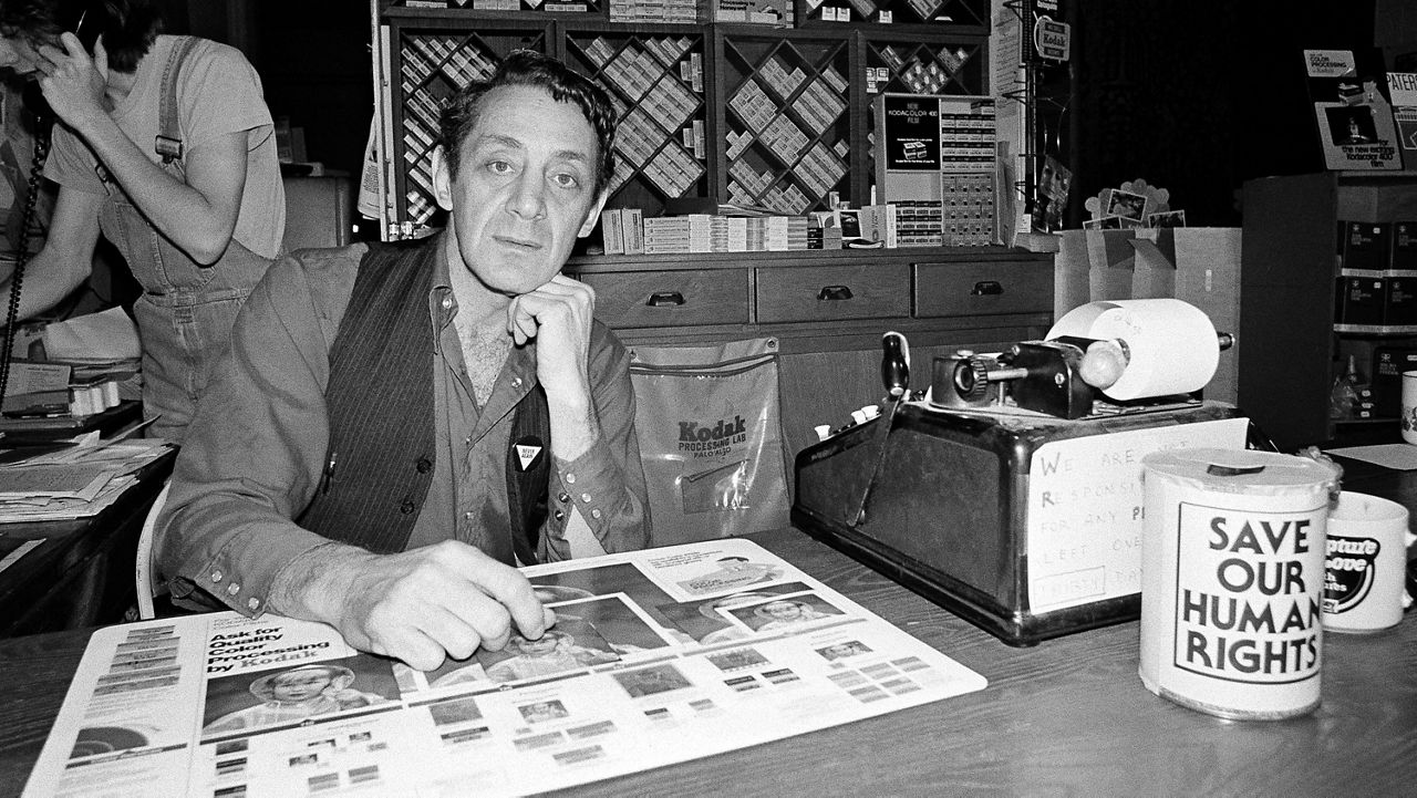 Harvey Milk, a gay political leader in San Francisco, is seen pictured in his camera store on Castro Street on June 28, 1977 in San Francisco. Later that year he became one of the first openly gay candidates elected to public office with his election to the San Francisco Board of Supervisors. He was assassinated in 1978. (AP Photo)