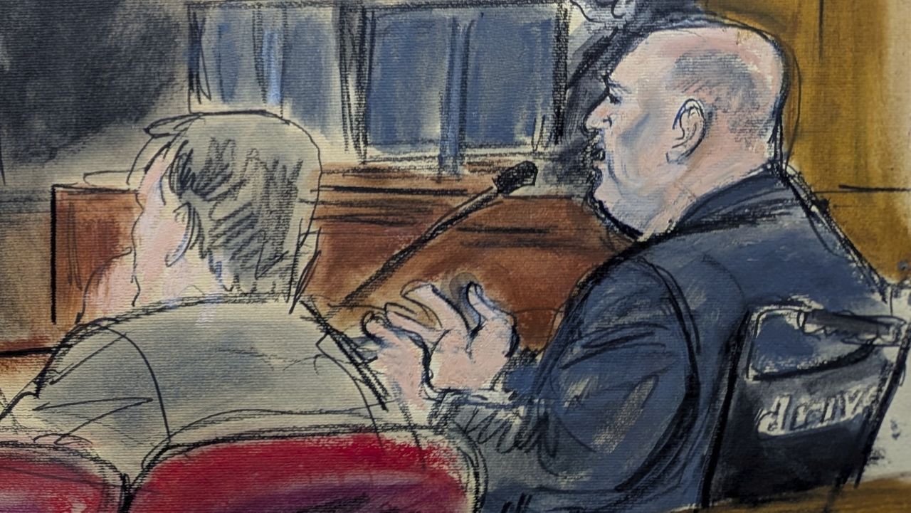 Harvey Weinstein speaks to Judge Curtis Farber regarding juror #1 in Manhattan criminal court, Wednesday, June 11, 2025, in New York. (Elizabeth Williams via AP)