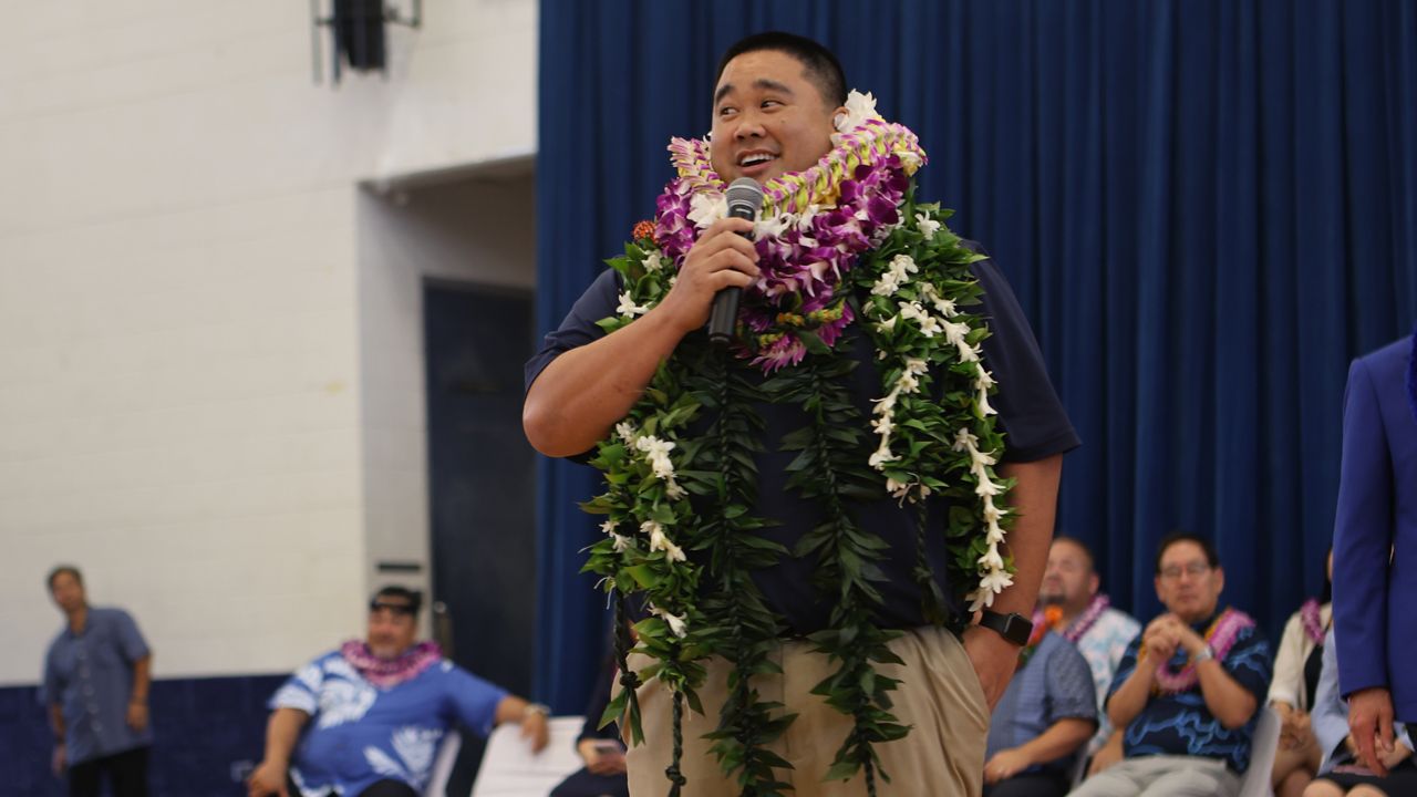 Waiakea High School mathematics teacher Rory Inouye received a Milken Educator Award in a surprise school assembly. (Photo courtesy of the Hawaii Department of Education) 