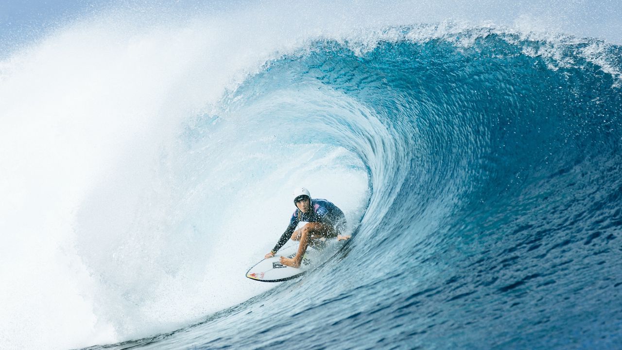 The new "Tahiti Bound" series will feature Caitlin Simmers and the other surfers of Team USA on their journey on the 2024 Championship Tour to the Olympic Games Paris 2024 in Teahupo'o, Tahiti this summer. (Photo courtesy WSL/Matt Dunbar)