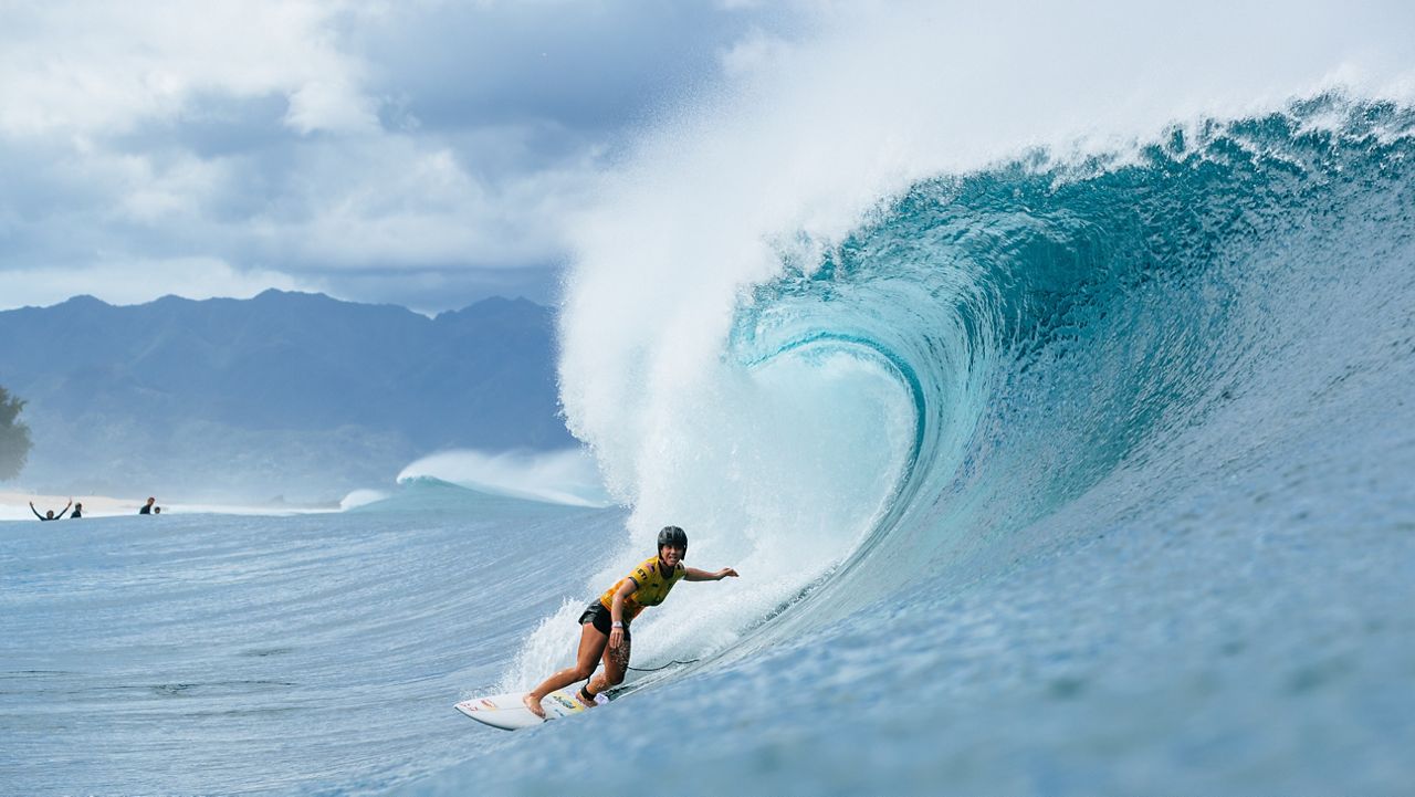 WSL Champion Caroline Marks surfed at the Lexus Pipe Pro on February 10, 2024. (Photo courtesy of WSL/Tony Heff)