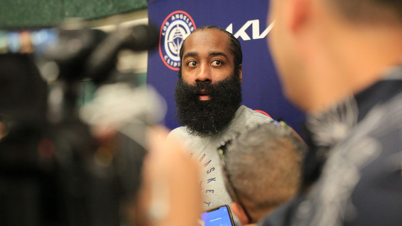 NBA veteran James Harden spoke to the media in the University of Hawaii's Gym II on the third day of Los Angeles Clippers training camp in Honolulu on Thursday.