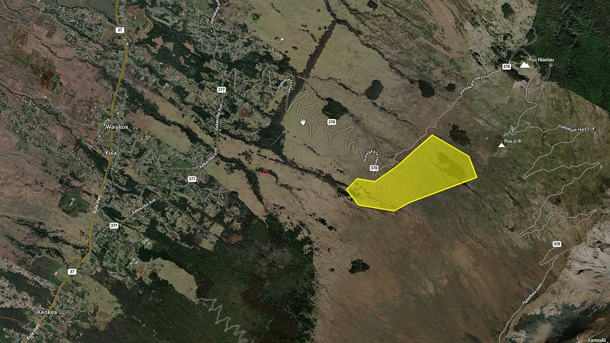 A map showing the fire's location. (Map courtesy of Maui County)