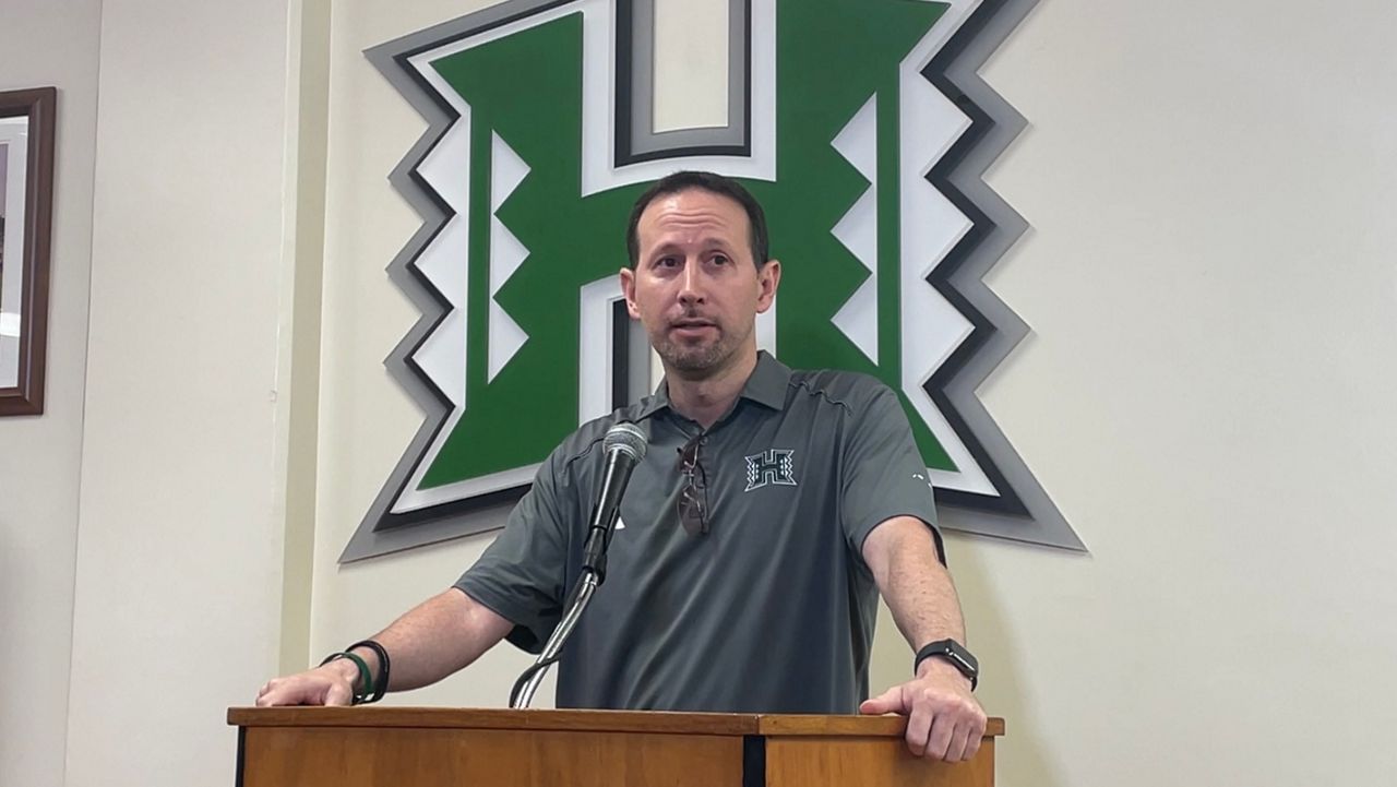 Hawaii men's basketball's Eran Ganot was one of a handful of UH coaches to speak at a press conference at the Manoa Lower Campus on Tuesday morning about a future move from the Big West to the Mountain West. 