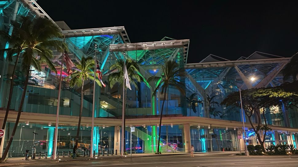 The color teal will illuminate the Hawaii Convention Center on Sept. 1 in recognition of Polycystic Ovary Syndrome. (Photo courtesy of the Hawaii Convention Center)