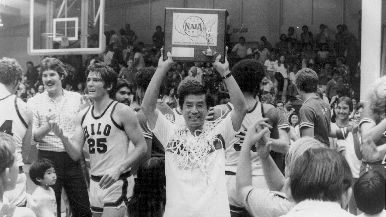 Coach Jimmy Yagi raised one of Hilo's three NAIA District 2 titles. 