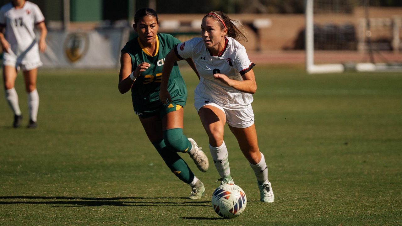 Hawaii Hilo fifth-year senior Alyssa Padron, center right, was on the attack against Concordia-Irvine in the NCAA Division II women's soccer tournament first round in San Diego, Calif., on Thursday.