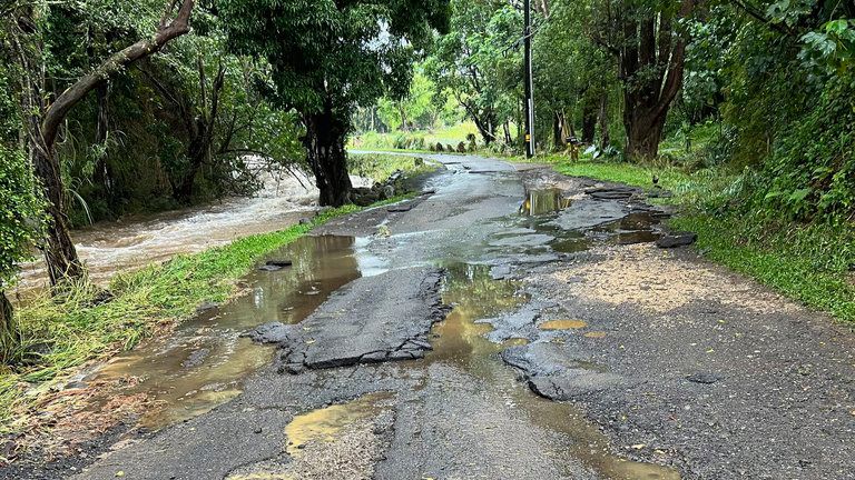 Flood damage on Kahuna Road in Kapaa on April 12, 2024. (Photo courtesy of County of Kauai, Hawaii via AP)