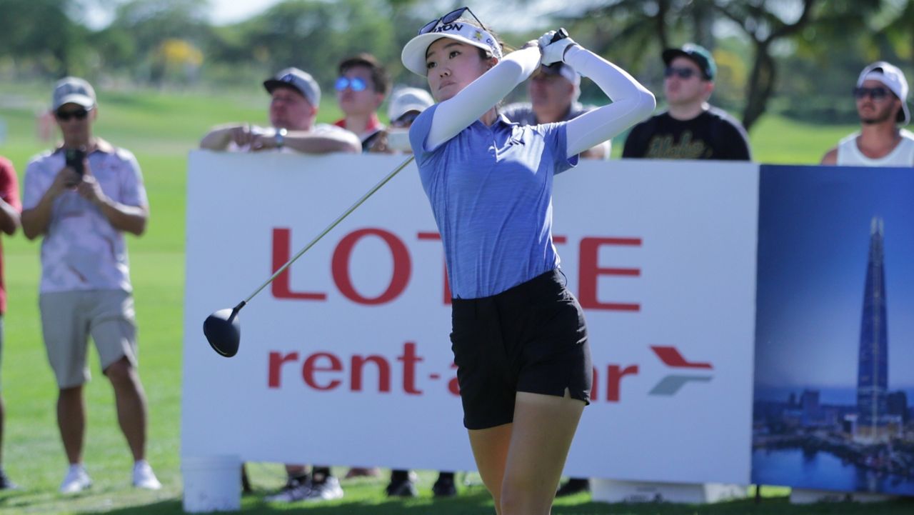 Defending LPGA Lotte Championship winner Grace Kim, seen on the final day at Hoakalei Country Club in April 2023, is tied for 57th on Day 1 of the 2024 tournament after shooting an even par 72 on Wednesday.