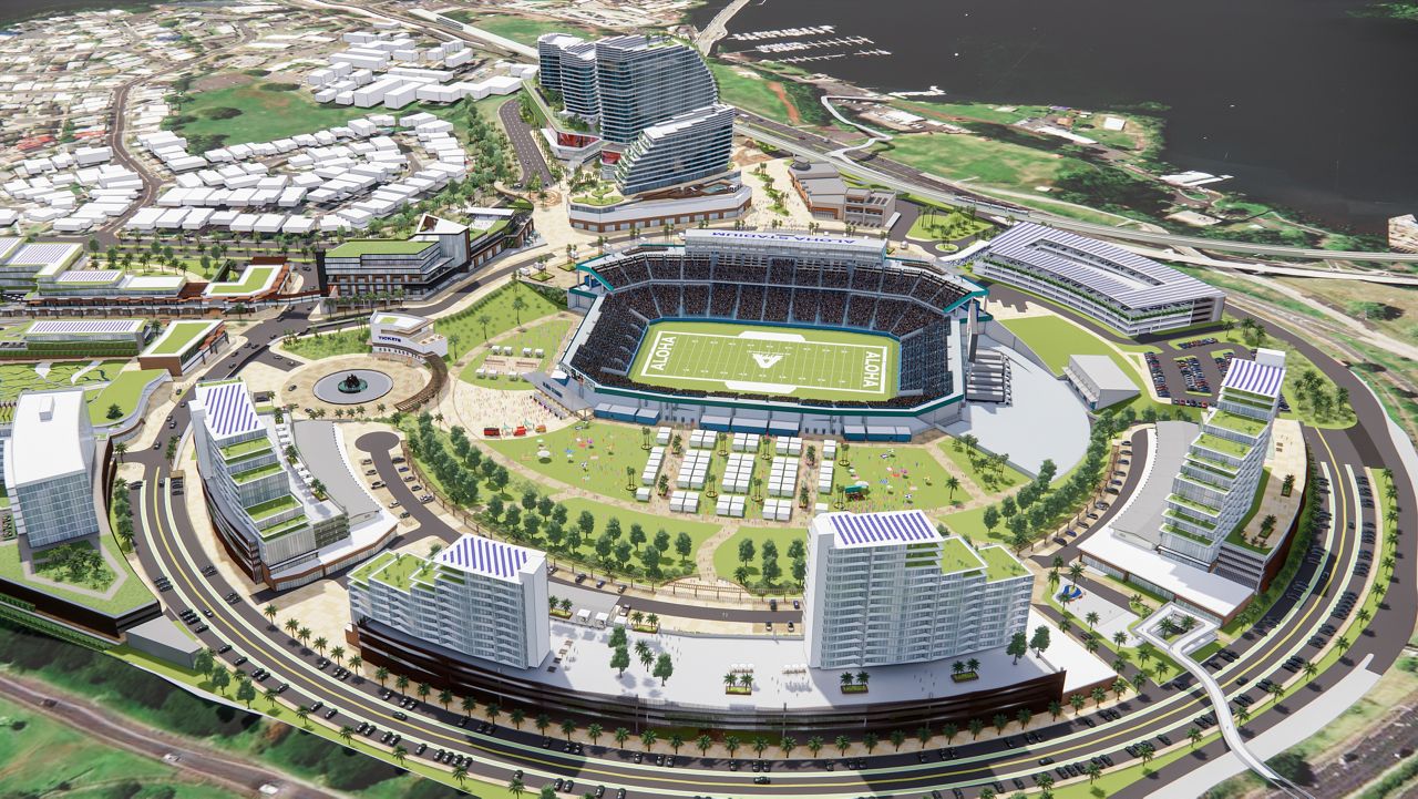 New Aloha Stadium Entertainment District rendering courtesy of Crawford Architects.