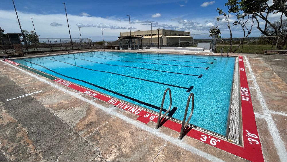 Pearl City District Park opened in 1956 featuring a gym; outdoor basketball, volleyball and tennis courts; and a 25-yard pool and separate training pool. (Photo courtesy of Honolulu Department of Parks and Recreation)