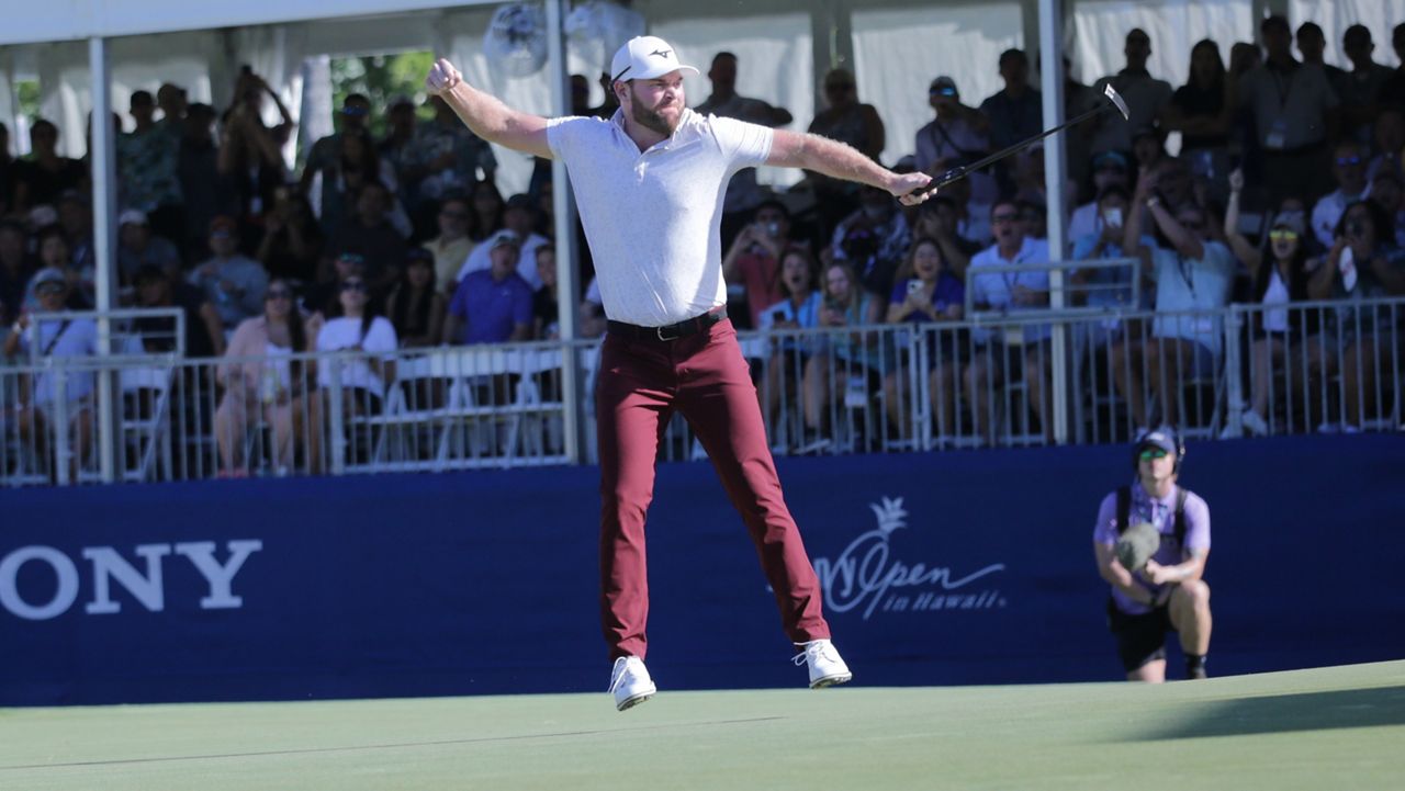 Grayson Murray did a jumping fist pump upon sinking a 40-foot putt on the first playoff hole that would prove to be the winning stroke for the 2024 Sony Open in Hawaii at Waialae Country Club on Sunday.