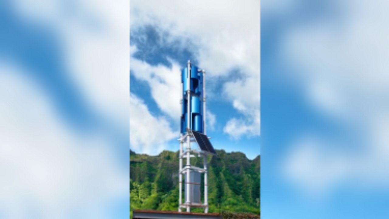 One Vertical Coaxial Contra-rotating Twin Blades wind turbine will be installed in Kakaako Makai in order to determine whether it’s possible to expand its use across the state. (Photo courtesy of Kanoa Winds)