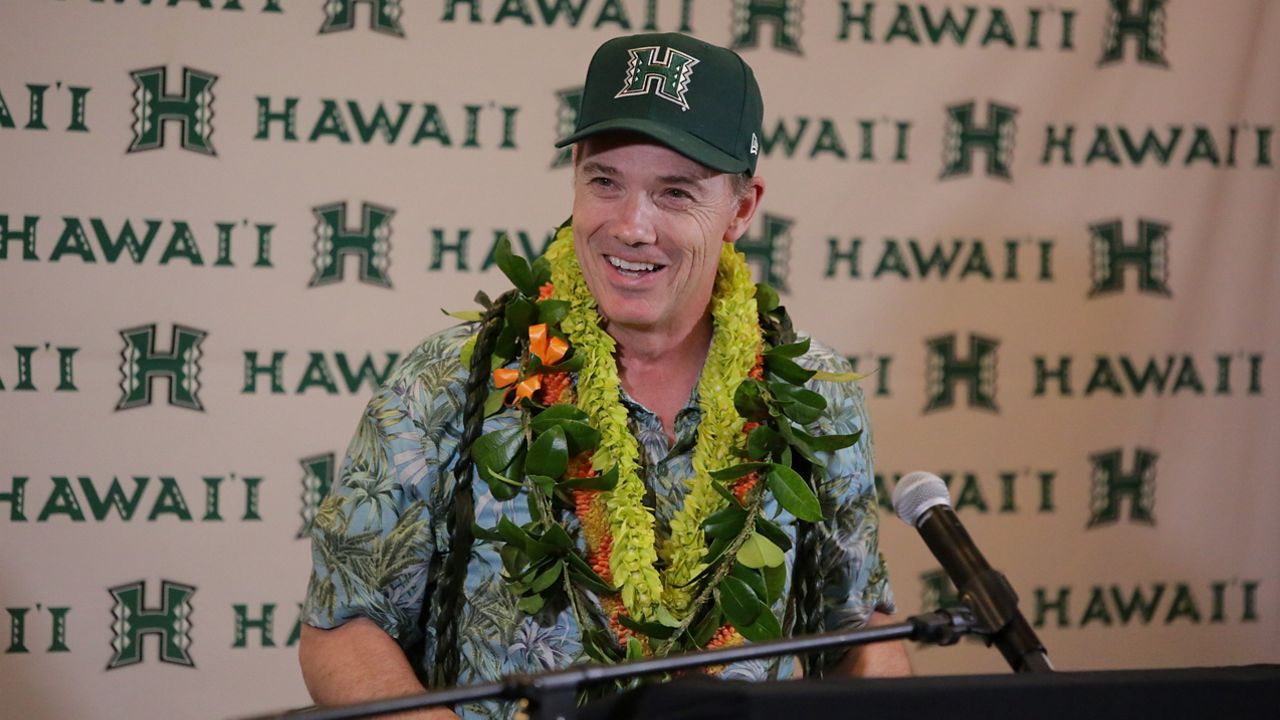 Craig Angelos took the podium for his official introduction as University of Hawaii athletic director after being confirmed by the UH Board of Regents at Honolulu Community College.