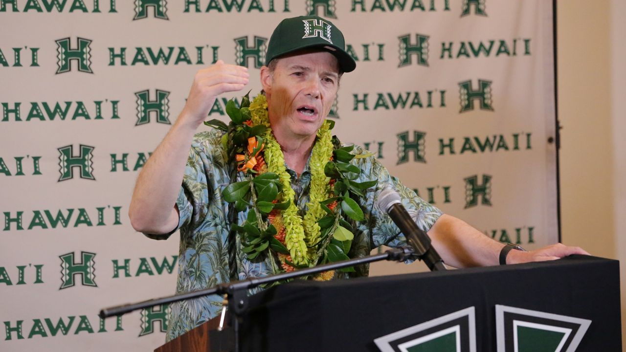 Incoming Hawaii athletic director Craig Angelos, seen at his introductory press conference last week, laid out some of his vision with Spectrum News in a recent phone interview.
