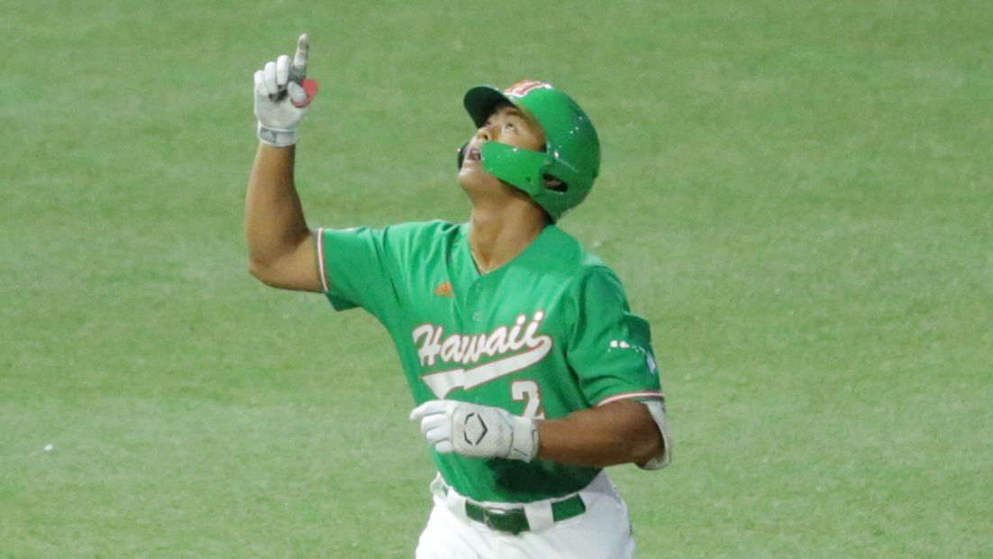 Hawaii center fielder Matt Wong pointed to the sky rounding third on his second-inning home run against UC Santa Barbara on Thursday.