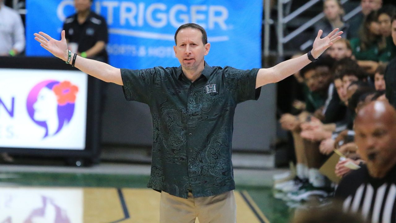 Hawaii basketball coach Eran Ganot, seen against Pacific on Nov. 11, came up on the losing end of a meeting with two of his former assistant coaches, Chris Acker and John Montgomery, at the Walter Pyramid in Long Beach, Calif., on Saturday.