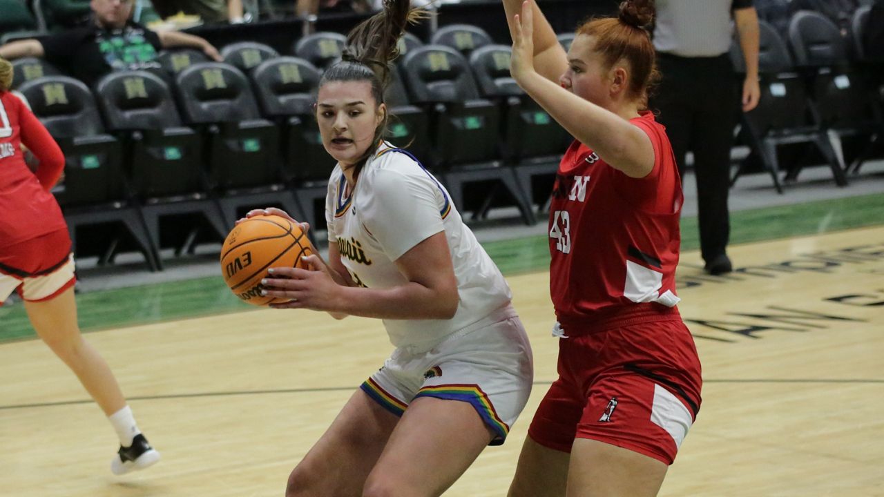 Hawaii center Brooklyn Rewers, seen Jan. 6 against CSUN at the Stan Sheriff Center, recorded a double-double in the rematch at the Premier America Credit Union Arena on Thursday.