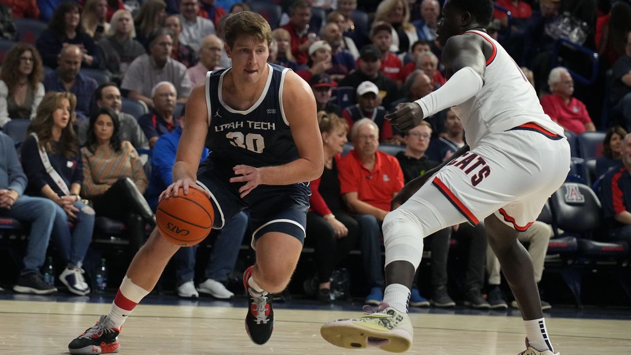 Utah Tech forward Tanner Christensen faced Arizona on Nov. 17, 2022, in Tucson, Ariz.