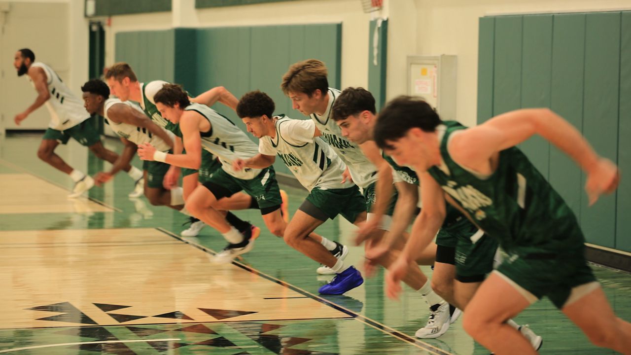 Hawaii players sprinted from the UH Gym II baseline on Day 1 of full preseason practice for the 2024-25 season on Friday.