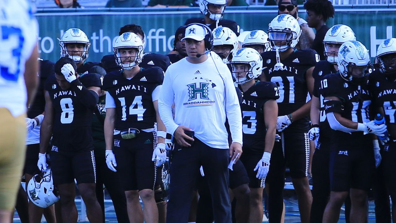 Hawaii football coach Timmy Chang, seen against UCLA on Aug. 31. UH dropped to 1-12 on the road under Chang after Saturday's loss at Sam Houston in Huntsville, Texas.