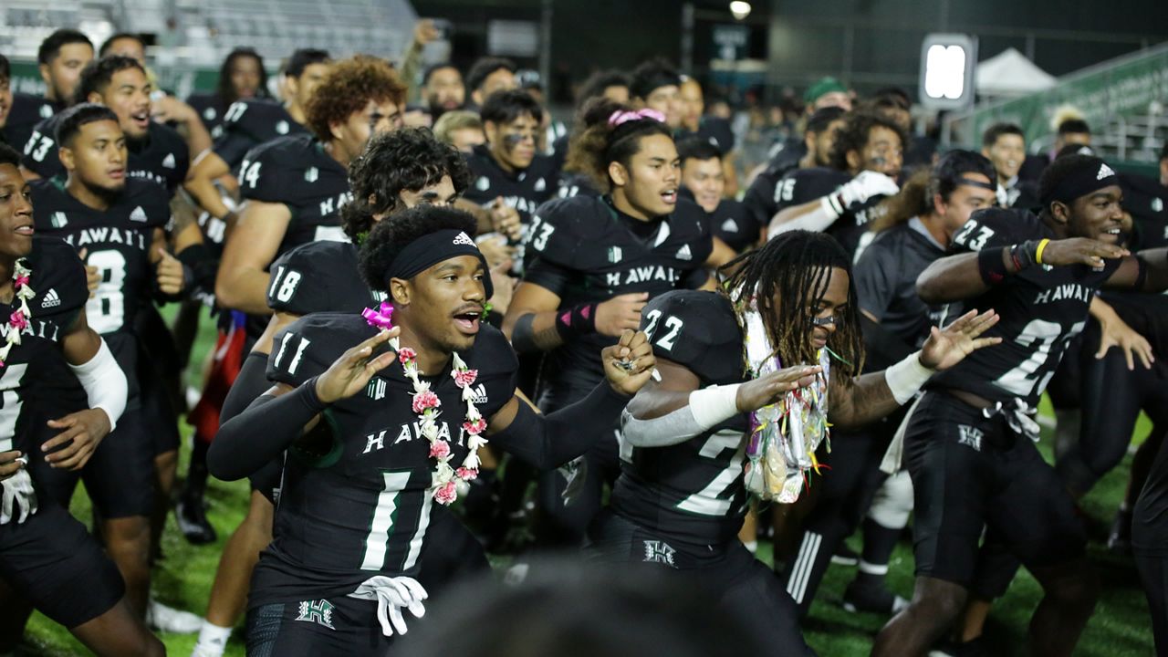 The Hawaii football underclassmen performed a ha‘a for the outgoing seniors after beating UNLV to cap the 2022 home schedule.