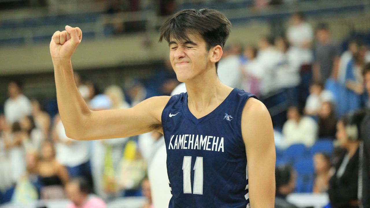 Kamehameha star Kainoa Wade exulted in the postgame celebration for the Warriors as state boys volleyball champions.