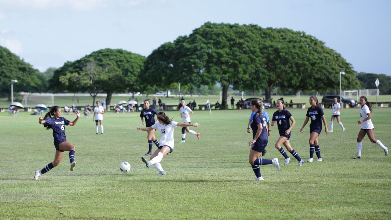 High school girls players competed at the Waipio Soccer Complex in 2023.