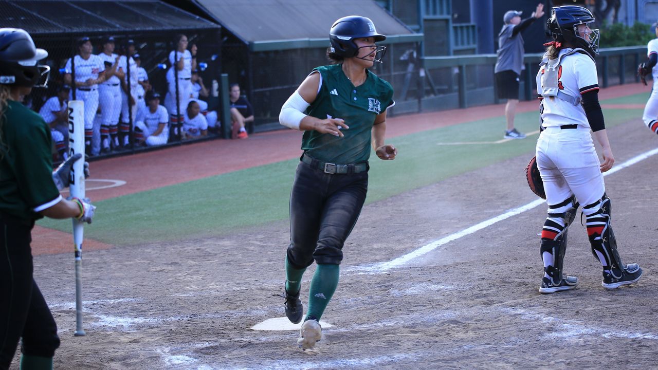 Hawaii second baseman Maya Nakamura, seen against CSUN two weeks ago, left Saturday's doubleheader against Cal Poly with an apparent knee issue.