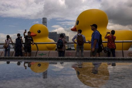 Giant rubber duck returns to Hong Kong - with a friend