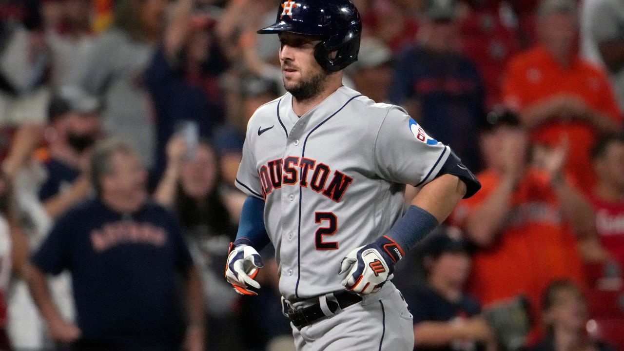 Alex Bregman of the Houston Astros runs the bases after hitting a