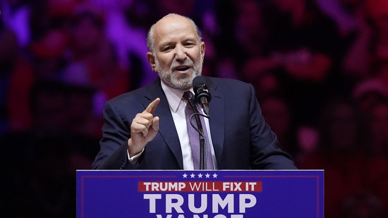 Howard Lutnick speaks before Republican presidential nominee former President Donald Trump at a campaign rally at Madison Square Garden, Sunday, Oct. 27, 2024, in New York. (AP Photo/Evan Vucci)