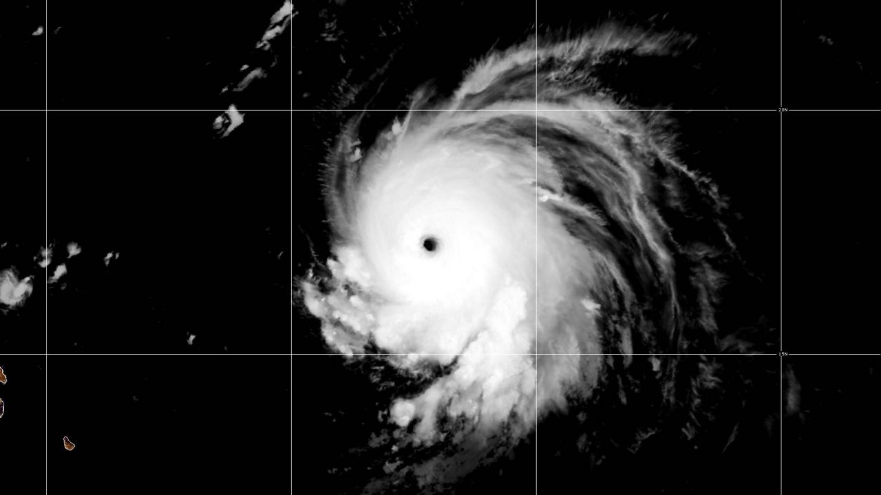 Satellite image of a tropical cyclone that rapidly intensified in the Atlantic.