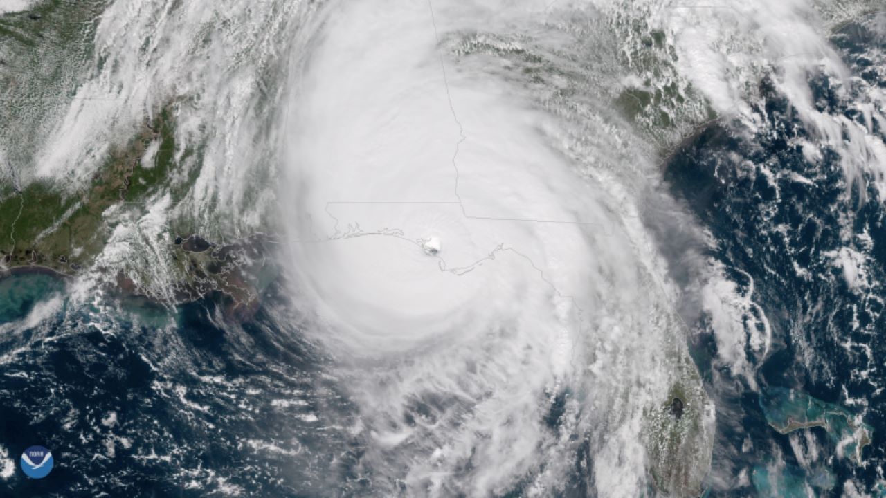 Hurricane Michael is seen over the Florida Panhandle in mid-October 2018 in this image taken from an NOAA satellite. (NOAA)