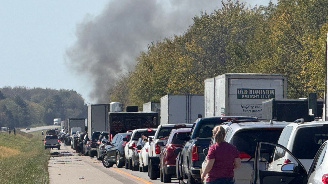 Lanes in both directions on Interstate 71 in Warren County, just south of Wilmington, are closed as EMS officials try to contain a massive vehicle fire and crash.