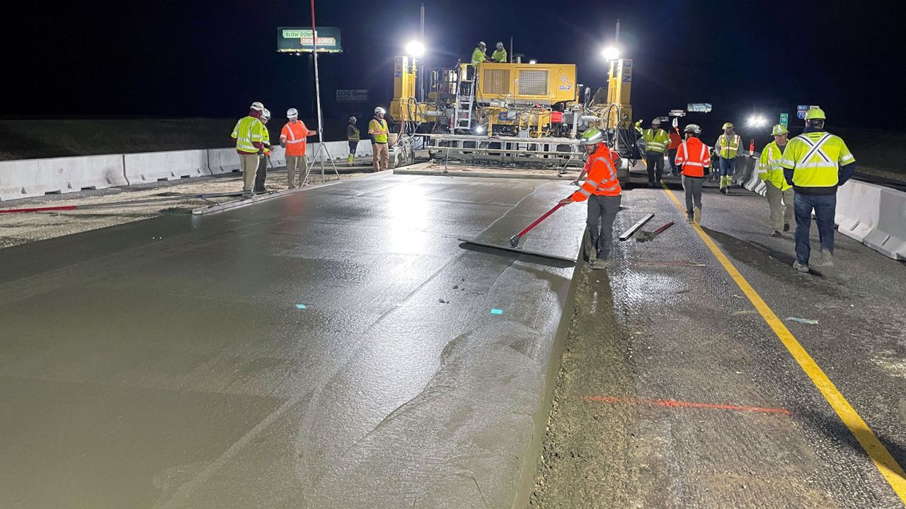 On Monday night, crews completed the first concrete pour on I-70 in Callaway County as part of the Columbia to Kingdom City section of the improvement project. The pavement will be the new inside lane and shoulder of westbound I-70 just west of Route M. Nightly work will continue over the next couple of weeks on this first stretch of new road. (Photo courtesy of MoDOT/Facebook)